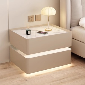Comodino Sospeso OEM con Piano <span class=keywords><strong>in</strong></span> Pietra, Intelligente, <span class=keywords><strong>in</strong></span> <span class=keywords><strong>Legno</strong></span> <span class=keywords><strong>Massello</strong></span>, Multifunzionale Avanzato, con Illuminazione e Spazio di Archiviazione per Camera da Letto - Product Image 2