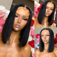 Wig Rambut Asli Peru Murah Model Bob Pendek, Wig Rambut Asli Lace Front, Wig Rambut Asli Tanpa Lem HD Lace Front Frontal untuk Wanita Kulit Hitam