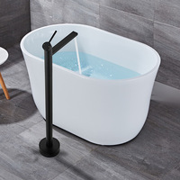 Grifo de suelo negro de cobre puro con válvula cerámica para lavabo, bañera, ducha vertical y bañera de madera, con agua fría y caliente, de montaje en borde.