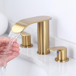 Modern <strong>Basin</strong> Faucet <strong>Mixer</strong> Taps Two <strong>Handles</strong> Widespread Hand Wash Faucet Brush Gold Lavatory Vanity Sink Faucet - Product Image 2