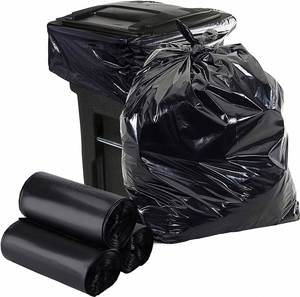 55 95 100 Gallon Large Black Heavy Duty 3 Mil HDPE Side Gusset Disposable Trash <b>Bags</b> Heat Seal for Contractor Industrial Lawn - Product Image 1