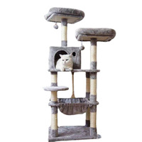 Tour à chat en sisal et peluche courte, colonne en sisal intégrée, tour à chat en bois à plusieurs niveaux, vente en gros par le fabricant