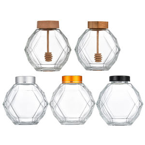 Pot de <span class=keywords><strong>miel</strong></span> en verre hexagonal de qualité alimentaire vide de 250g <span class=keywords><strong>500g</strong></span> avec couvercle en bambou et cuillère en bois pour le <span class=keywords><strong>miel</strong></span>, le sirop, le stockage de la ruche - Product Image 1