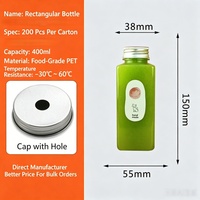 Botellas Cuadradas PET Personalizadas de 400ml 500ml (14oz 16oz) con Tapa de Rosca de Aluminio, Frascos de Plástico para Jugo, Té de Burbujas, Refrescos, Smoothies y Bebidas Frías