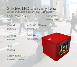 Volledig gekleurde LED bezorgbox voor motorfiets, pizzabak, afhaalmaaltijden, driezijdig reclamescherm, IP65 waterdichte LED bezorgbox - Product Image 2