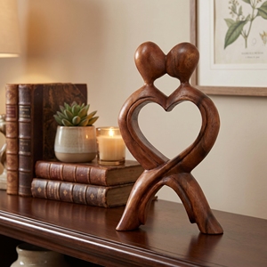 Estatua de Pareja de Madera de Suar Natural, Figura de Amantes Besándose, Escultura de Madera Hecha a Mano, Artesanía de Bali, Decoración del Hogar, Regalo de Boda - Product Image 2