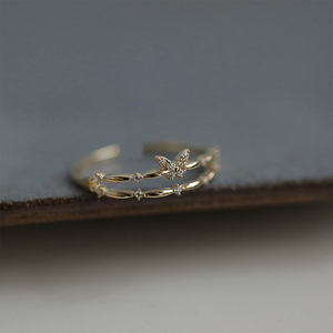 CANNER S925 SIlver Zircon Double Layer Band Skinny Butterfly <b>Rings</b> for Women Adjustable Dainty Exquisite Creative <b>Open</b> <b>Ring</b> - Product Image 5