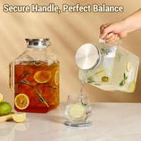 Pot à eau en verre carré moderne et écologique de grande capacité (3800 ml) avec poignée et couvercle, en borosilicate de haute qualité, pour boissons chaudes ou froides (café, etc.)