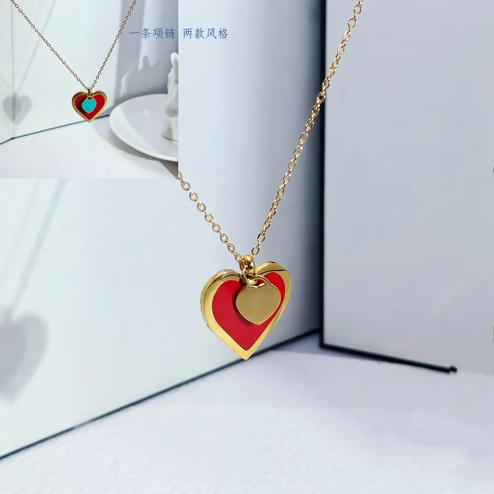 Klassieke Nationale Stijl Rode Dubbele High-Grade Heart Serie Dames Gouden Ketting