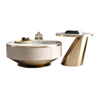Ensemble de meuble TV et table basse en bois avec plateau en marbre de luxe moderne pour salon, beige, console flottante, design de meubles