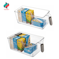 Boîte de rangement rectangulaire en acrylique écologique pour cuisine, bac de rangement en plastique pour réfrigérateur avec poignée, gain de place, vente en gros