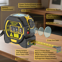 Télémètre laser 60 m, ruban à mesurer 5 m, niveau laser 3 en 1, outil multifonctionnel de mesure de distance avec écran LCD