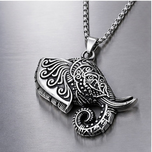 yunnique Stainless Steel <b>Elephant</b> Pendant Necklace Unisex Fashion Jewelry <b>Gift</b> Occasion Animal Shape Geometric Design - Product Image 1