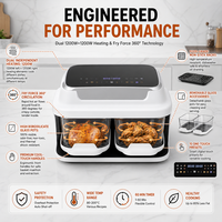 Penggorengan Udara Digital Multifungsi 8L dengan Wadah Kaca Putih, 2 Zona 4L, 10 Menu Prasetel untuk Persiapan Makanan di Rumah