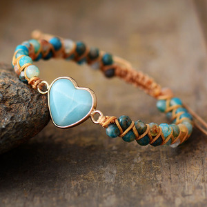 Heart Shape Amazonite Braided <b>Bracelet</b> Adjustable Friendship Jewelry Gift for Women - Product Image 1
