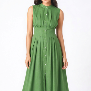 Vestido de Verano Bohemio Hecho a Mano para Mujer, Sin Mangas, Plisado, Midi, Liso, Casual, con Cuello Mandarín, Talla XL, Ropa al por Mayor - Product Image 1