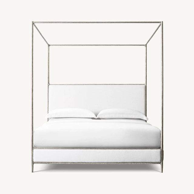 Luxury Modern Bedroom Furniture King Size Bed Hand Forged Brass Fabric Panel Wooden Canopy Bed