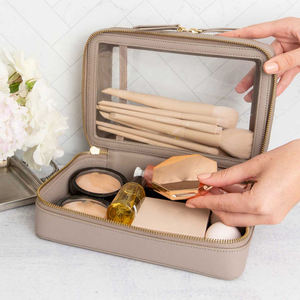 Caja de viaje de Tpu con cremallera de dos capas, estuche de viaje transparente de cuero Pu Saffiano, brochas de maquillaje, estuche de viaje para cosméticos - Product Image 1