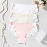 Culottes taille basse sans couture en soie glacée pour femmes, avec patchwork de dentelle sexy, douces et respirantes