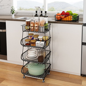 Kitchen vegetable storage rack multi-functional folding floor storage basket carbon steel cleat fruit and vegetable basket