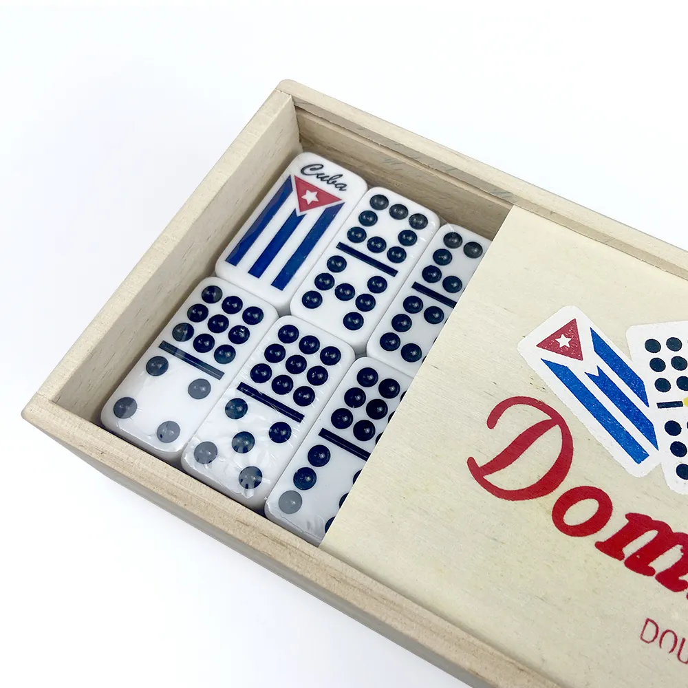 Engraved Cuban Flag Double 9 Nine Dominoes Set Customised Wooden Box with Nails Children Adult Puzzle Game Dominoes