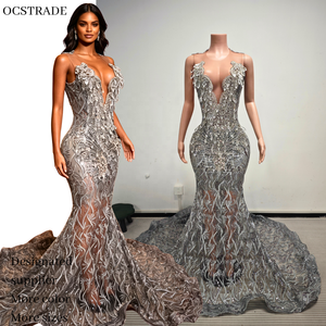 Ocstrade Listo para Enviar - Contacta Antes de Ordenar Vestido de Noche Brillante <span class=keywords><strong>con</strong></span> Pedrería Plateada, Vestido de Gala, Vestido Largo de Fiesta 2026 de Lujo - Product Image 1