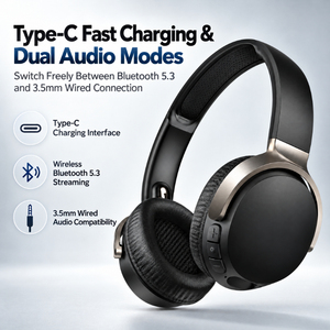 Casque audio sans fil circum-auriculaire, plusieurs couleurs disponibles, Bluetooth 5.3, son HiFi, transducteur dynamique, charge par USB-C - Product Image 3