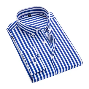 綿100% ストライプシャツ長袖レギュラーフィットシャツ快適なボタンダウンシャツ
