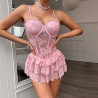 Nouvelle Robe Corset Rose Pure Multi-Couches en Dentelle ODM avec Bretelles et Dos Creux, Style Europe et États-Unis 2026