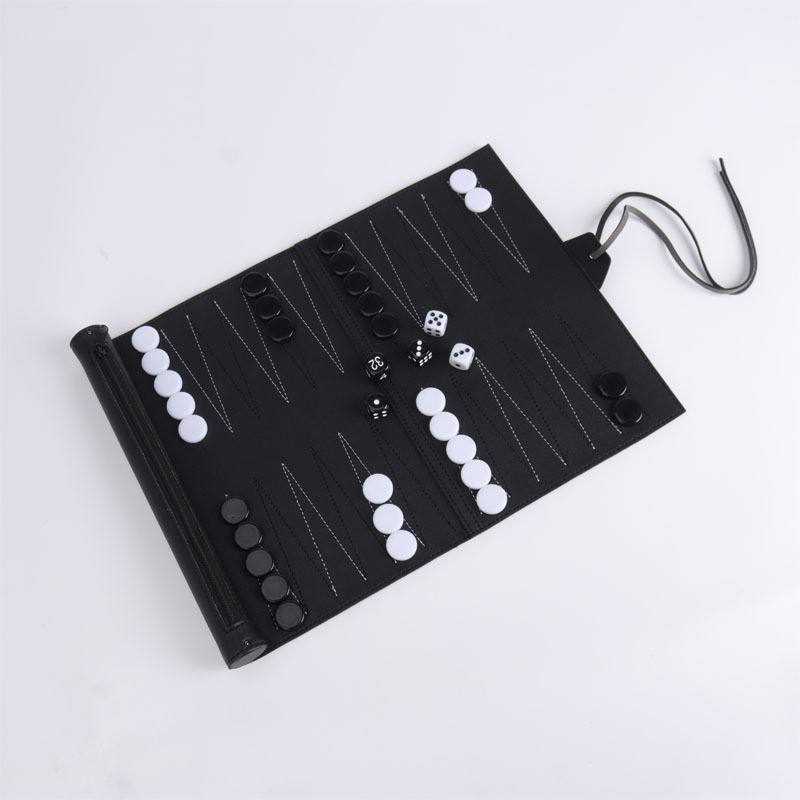 Backgammon-34.5 * 25.5cm-PU imitation leather-black (car line)