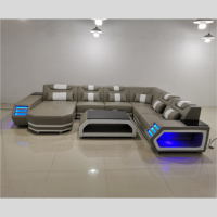 Fourniture d'usine LED en forme de U Canapé sectionnel Ensemble Classique Moderne Grand Salon Meubles de massage Vente en gros Remise Velours Bois