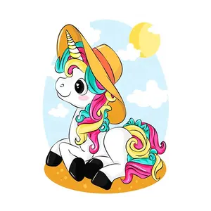 2023 grosir persegi penuh Diy serat pendek kanvas kuda Unicorn dengan topi warna karya seni dinding lukisan Berlian