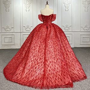 <b>Red</b> Sequins <b>Bow</b> Off Shoulder Bridal Gowns for Evening Dress Jancember 9936-1 - Product Image 4