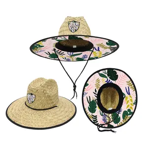 Chapeau de paille d'herbe naturelle chapeau de paille de sauveteur de surf à large bord chapeau de plage de soleil unisexe d'herbe naturelle d'été