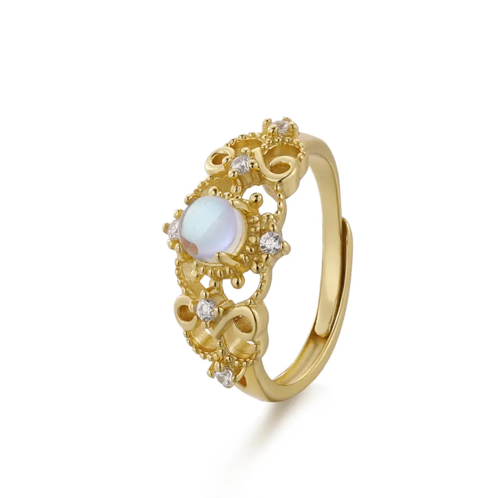 Very good quality 925 silver jewelry material The moonlight stone ring 18 k gold color Very nice gift