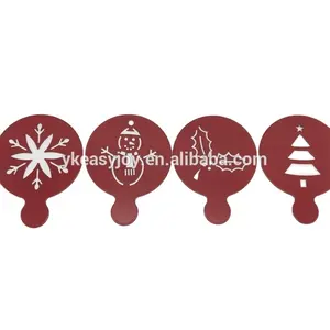 Premiums Christmas Red Stainless Steel Mocha Coffee Stencil Set With Customized OEM Logo