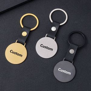 New Listing Custom Round Stainless Steel <b>Leather</b> <b>Keychains</b> Support Laser Marking - Product Image 1