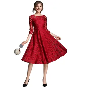 Женская Мода с круглым вырезом, 3/4 с длинными рукавами, ажурное кружевное платье с узором пейсли, большие размеры