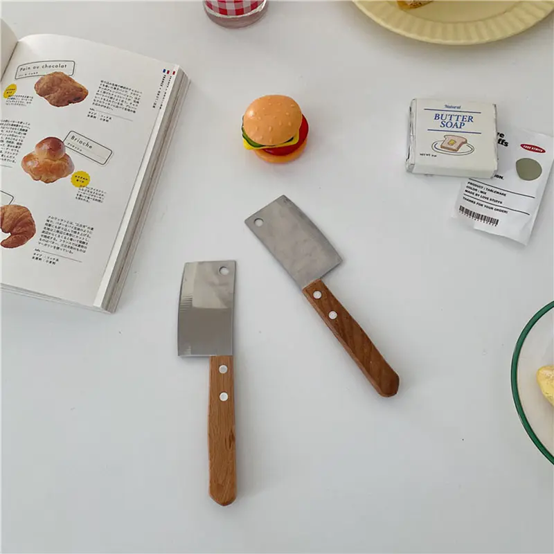 SOLHUI Kitchen Stainless Steel Mini Scraper Butter Pizza Cheese Knife with Wooden Handle