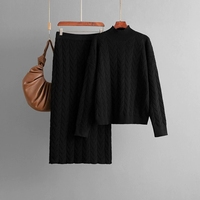 Ensemble jupe tricotée pour femmes à manches longues Jacquard pull haut et jupe taille haute tenues automne hiver