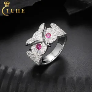 Pass Diamond Tester Baguette Moissanite Owl Ring 925 Sterling Silver VVS Lab Created Diamond Iced Out Ring With GRA Certificate