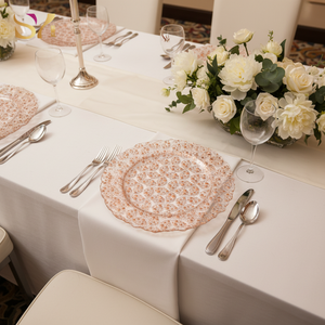 Assiette de présentation de luxe en <span class=keywords><strong>verre</strong></span> transparent gaufré de 13 pouces avec dentelle perlée dorée pour mariages, hôtels et événements - Product Image 6