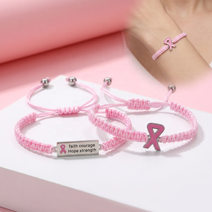 Yiwu Aceon Acero inoxidable Mujeres Cáncer Alarma Chica Poder <span class=keywords><strong>Amistad</strong></span> Pila Par Usar Cuerda Rosa Trenza Cinta Pulsera estampada - Product Image 1