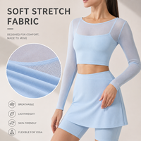 Ensemble de tennis pour femmes avec logo personnalisé, haut à manches longues à demi-zip et jupe ajustée, tenue de sport pour le golf et le pickleball