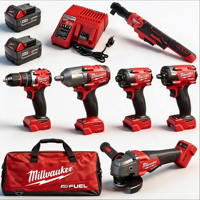 Ensemble d'outils complet le plus vendu : perceuse sans fil Milwaukee M-18, clé à chocs, meuleuse, cliquet