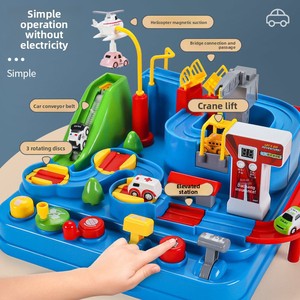 Jeu de piste de train miniature avec <span class=keywords><strong>parking</strong></span>, à inertie, en plastique, échelle 1:5, jouet éducatif pour enfants, défi d'aventure automobile - Product Image 1