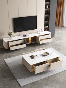 Petit salon, armoire haute au sol en dalle de roche nordique, style minimaliste et tendance, combinaison de luxe léger - Product Image 4