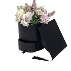 毕业独特怀旧精致抽屉式惊喜礼品盒圆形研究生博士帽子帽盒花卉包装 - Product Image 3