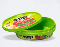 Conteneur ovale en plastique pour margarine avec couvercle, imprimé avec un logo personnalisé, écologique, jetable, 450 IML, emballage pour fromage