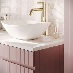Juego de Baño Doble con <span class=keywords><strong>Lavabo</strong></span> y Mueble Alto, Color <span class=keywords><strong>Rosa</strong></span> Pálido, con Detalles Dorados, <span class=keywords><strong>Lavabo</strong></span> en Forma de Concha, Montado en la Pared, Venta al Por Mayor - Product Image 4